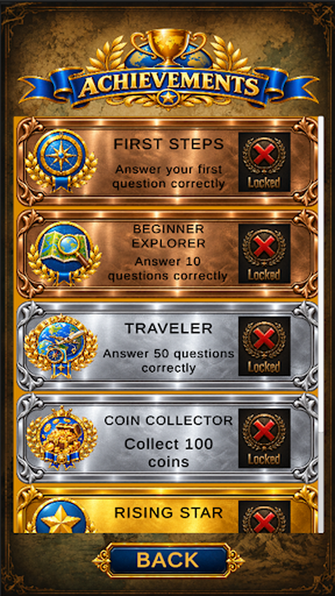 Achievements screen