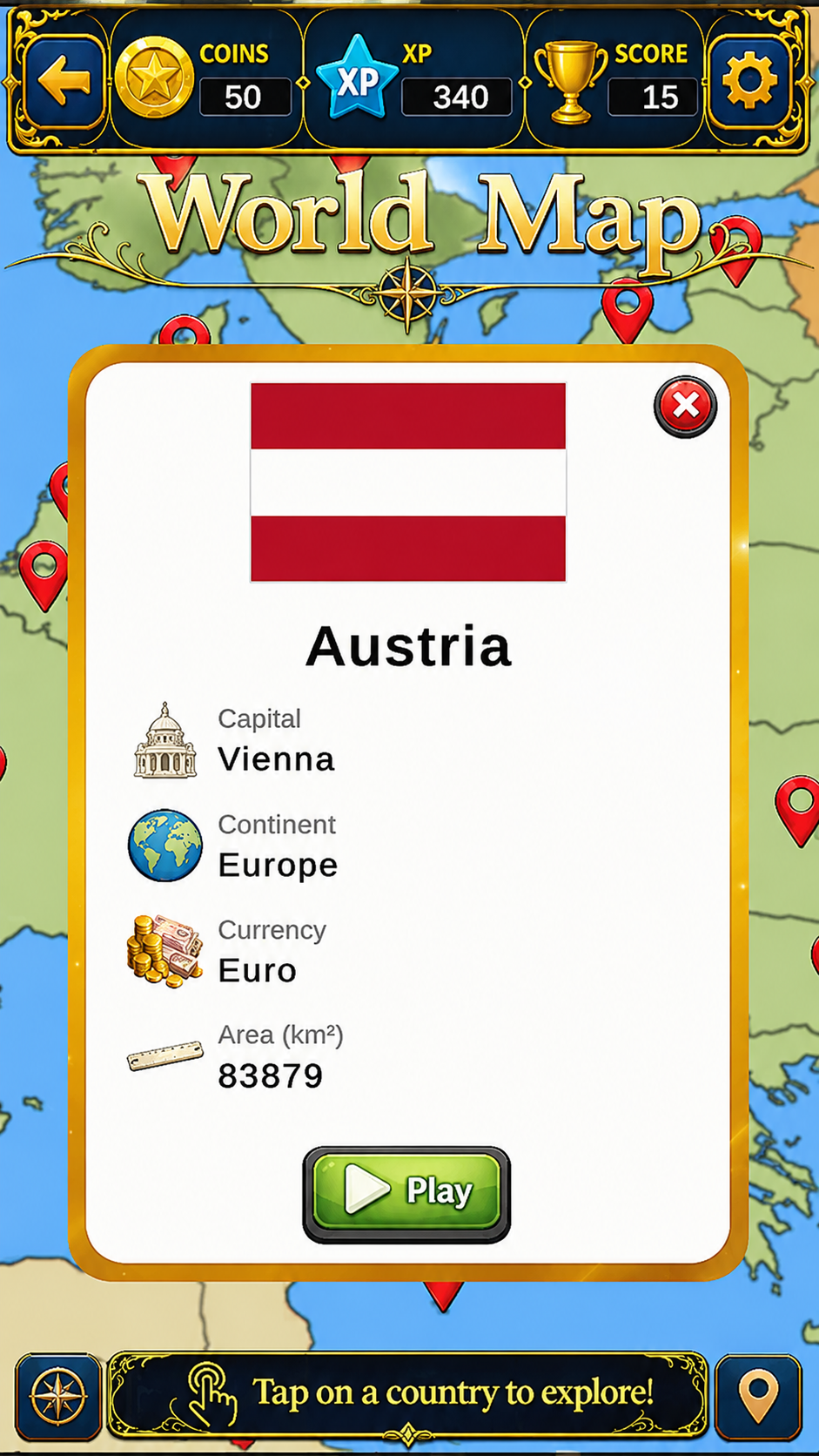 Country information popup